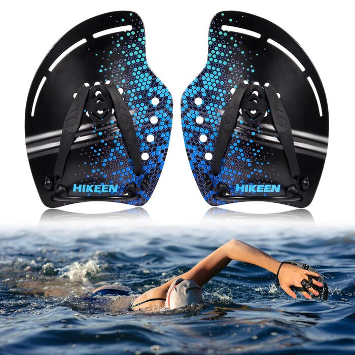 Плавці для плавання Profi, вигнуті, з гідродинамічним дизайном та регульованими силіконовими ремінцями для ефективних вправ на верхню частину тіла, блакитні