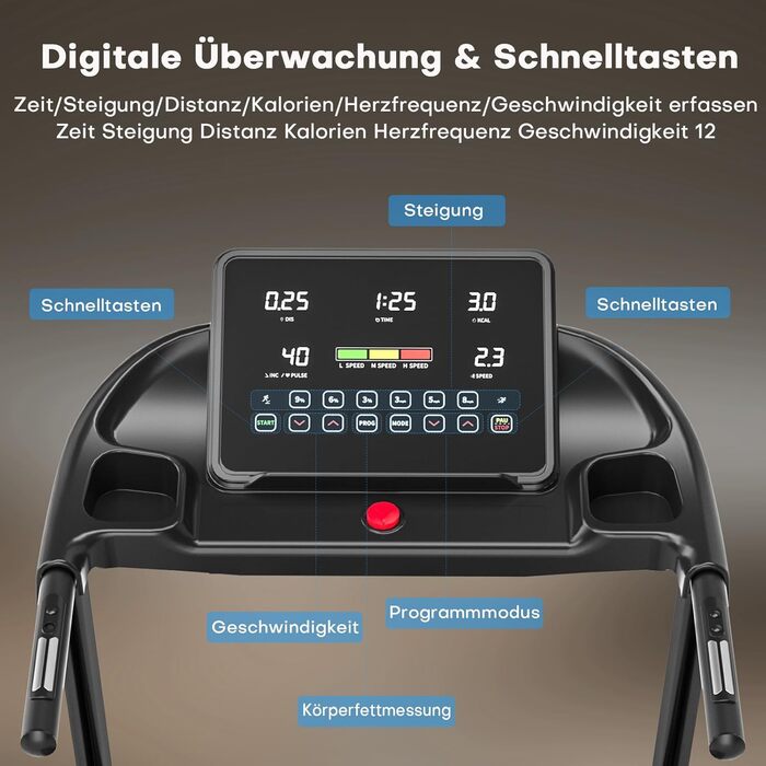 Бігова доріжка для дому складний з автоматичним нахилом, Walking Pad 14KM/H, біговий доріжка з 3.0-PS двигуном, 12 попередньо встановлених програм та фітнес-додаток, обладнання для фітнесу, вантажопідйомність 160Kg, чорний