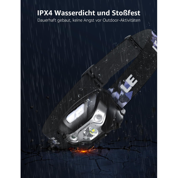 LED налобний ліхтар з акумулятором, USB, з червоним світлом, 5 режимів, водонепроникний IPX4, для дітей та дорослих, надпотужний, для риболовлі, бігу, кемпінгу, з USB кабелем