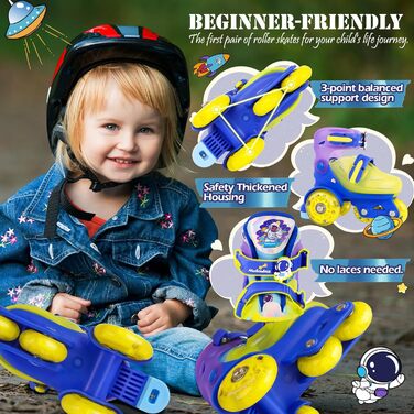 Дитячі ролики Kinder для дівчаток та хлопчиків, Єдиноріг, Русалка, світлові колеса, регульовані, для початківців, XS(27~30), блакитний