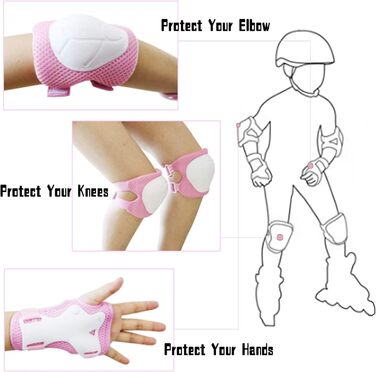Набір захисту 7-в-1 для дітей 3-8 років: шолом, наколінники, налокітники, рукавички. Рожевий захист для роликів, скейтборда, велосипеда