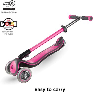 Самокат GLOBBER Elite Roller для дітей від 3 років, 3-колісний, з LED-підсвічуванням рожевого кольору, регульована висота, підшипники ABEC 5
