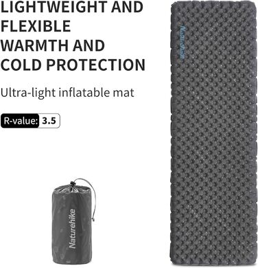 Каремат Naturehike 3.5R для кемпінгу самонадувний, XL, чорний - для 4 сезонів (-6°C), високий R-значення, ізоляція