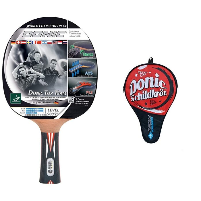 Ракетка для настільного тенісу Donic-Schildkröt Top Team 900, гума Alpha Slick ITTF, губка 2.0 мм, ручка AVS & PLS, дерево/натуральний колір, 754199