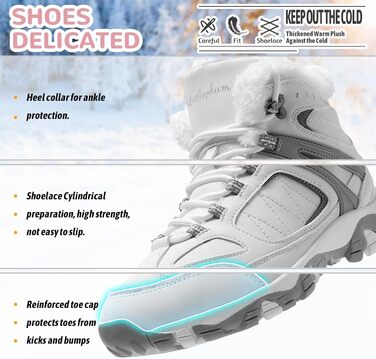 Зимові черевики ASHION для жінок: утеплені, водонепроникні, для ходьби та відпочинку на природі, розміри 36-42 (40 EU, сірий/білий)
