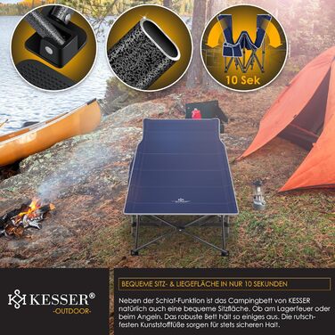 Кемпінгове ліжко KESSER® розкладне, металеве, 210 см, Navy Blue (темно-синій) з сумкою та ліхтарем