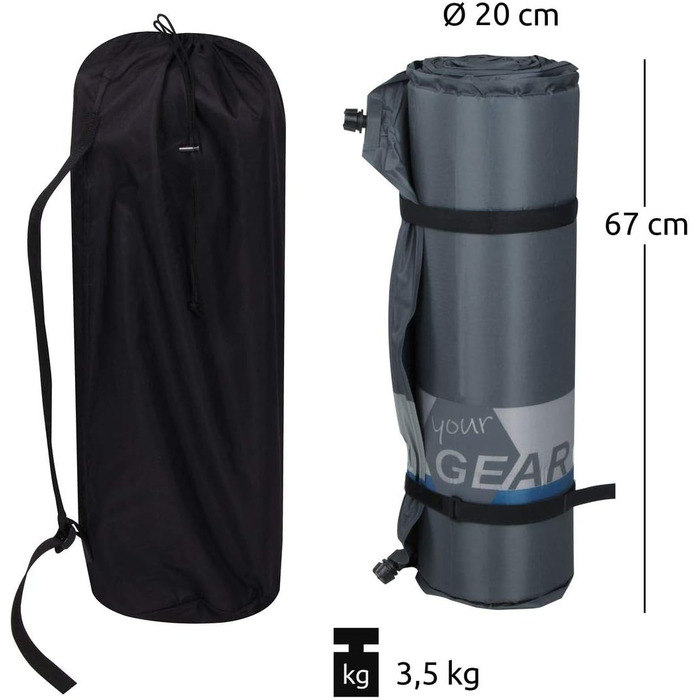 Каремат самонадувний your GEAR ISO 1000 200x63x10 см для кемпінгу, водонепроникний матрац для гостей та відпочинку на природі