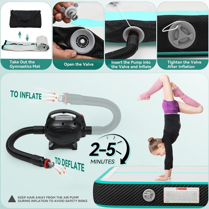 3M DWVO Air Matte Track - Гімнастичний надувний мат для гімнастики, йоги, фітнесу, тренувань, 10 см, зелений