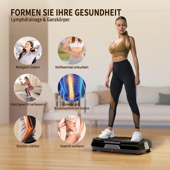 Вібраційна платформа TISSCARE для дому: тренування, схуднення, формування фігури та м'язів. 120 рівнів, 5 режимів, до 180 кг. Чорний колір