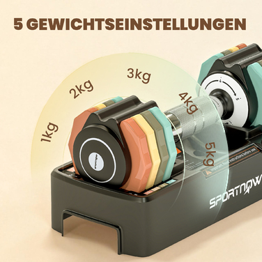 Регульований набір гантелей, гантелі від 1 до 5 кг з швидкою зміною ваги та підставкою, неслизькі ручки, компактне зберігання