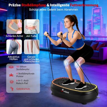 Вібраційна платформа для дому: 199 швидкостей, 6+1 режими, 200W двигун, LED-підсвітка, чорний колір