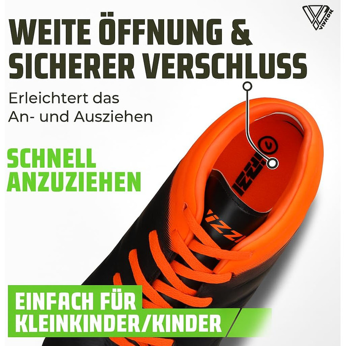 Дитячі футбольні бутси Vizari FG для штучного та натурального газону | Unisex моделі для хлопчиків та дівчаток | Розміри 25-38, чорно-оранжеві