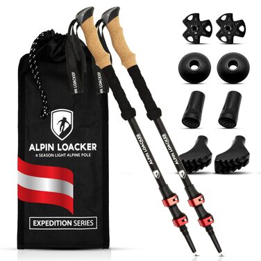 Тeleskop Wanderstöcke від ALPIN LOACKER: Телескопічні трекінгові палиці для ходьби та катання на лижах (алюміній, карбон, корковий грип)