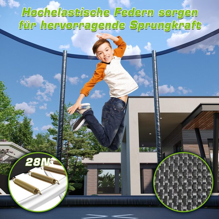 Трамплін для дітей Outdoor 183/228 см з сіткою та драбиною – ідеальний вибір для саду та дому (Чорний, 366 см / 12 FT)