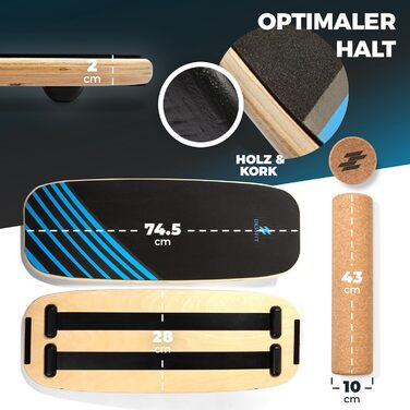 Баланс борд дерев'яний з пробковою роліком | Баланс борд для дорослих та дітей | Тренажер рівноваги | Пілатес борд | Аксесуар для фізіотерапії | Обладнання для балансу