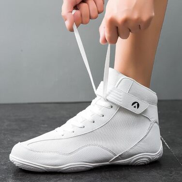 Черевики для боротьби чоловічі, антиковзкі, дихаючі. Підходять для боротьби, боксу, кросфіту, важкої атлетики, бодібілдингу (37 EU, білі)