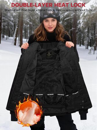 Водонепроникна жіноча зимова куртка FREE SODIER з флісовою підкладкою та капюшоном, Ginger Yeow (M, чорний/білий)