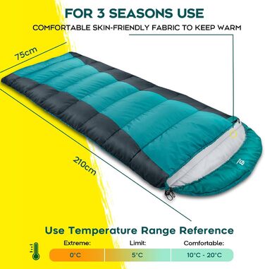 Спальний мішок Bessport Flannel для кемпінгу 3-4 сезони - 10°C-20°C | Зимовий, легкий, водонепроникний та теплий спальний мішок для дорослих та дітей, для подорожей з рюкзаком, кемпінгу, походів та подорожей. Фланелевий, блакитно-зелений (-5°C) (Поліестер