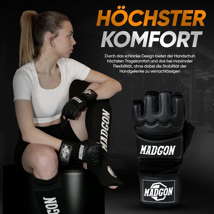 Професійні MMA рукавички MADGON L чорні/білі для боксу, тренувань, бойових мистецтв