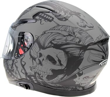 Мотошолом ViPER RSV95 повнолицевий, ECE ACU, з висувним сонцезахисним козирком, унісекс, матовий чорний, XL, Skull Grey