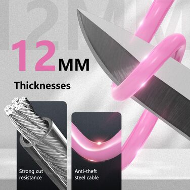 Замок для велосипеда 120см/12мм, високий рівень захисту, кабельне spiralkabelschloss з 2 ключами, протиугінний замок для велосипеда, триколісного велосипеда, мотоцикла, скутера (Рожевий)