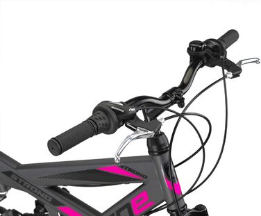 Гірський велосипед Licorne Bike Premium Strong V 24/26 дюймів для хлопців, дівчат, жінок і чоловіків, 21 швидкість, повна амортизація, антрацит/рожевий, 24 дюйми
