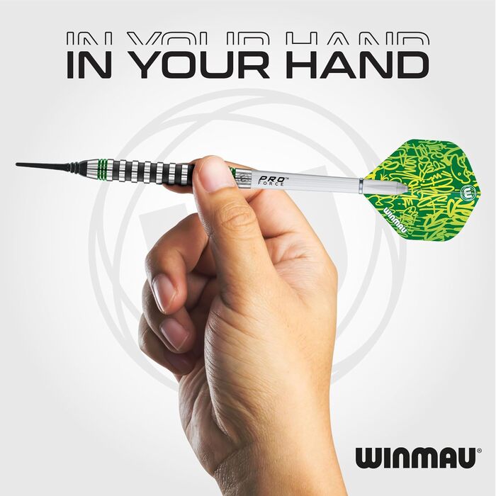 Професійний набір дротиків WINMAU Advance 500, вольфрамові, Softip, 22 г, зелений, з оперенням та штифтами