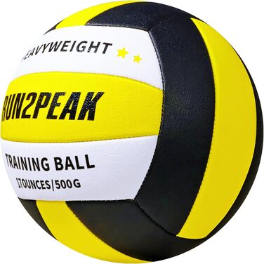 Волейбольний м'яч RUN2PEAK для тренувань з утяженням, 0,5 кг, розмір 5, для сеттерів, дорослий, для залу та вулиці, чорний/білий (жовтий/чорний/білий)