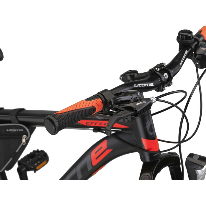 Гірський велосипед Licorne Bike Effect Premium, алюмінієвий, 21 швидкість, дискові гальма, для хлопців та дівчат, 26 дюймів, чорний/помаранчевий