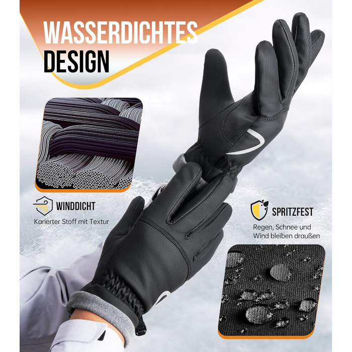 Рукавички PULIOU для чоловіків та жінок, зимові термо-рукавички для велосипеда, тепла зимова модель, вітронепроникні, з підтримкою сенсорного екрану, спортивні рукавички для бігу, їзди на велосипеді, альпінізму, чорного кольору