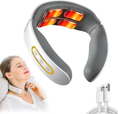 Електричний масажер для шиї 11-в-1 з підігрівом, бездротовий, 6 режимів, 9 рівнів інтенсивності для розслаблення шиї, для дому, офісу, подорожей