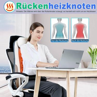 Масажер для спини Shiatsu з підігрівом, масажне крісло для зняття стресу, глибокий масаж-кнесінг та ролики, 2 вібраційні мотори, масажер спини, талії та стегон, PU-шкіра, з 2 блоками живлення, білий