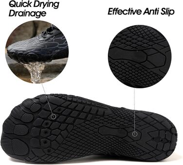 Жіночі босижні тапки, водяні черевики з п'ятипалою підошвою, антиковзаюча поверхня, швидковисихаюча дренажна система, легкі босижні черевики для багатоцільових активностей, біло-блакитні, розміри 36-47 EU (чорно-сірі 811, 41 EU)