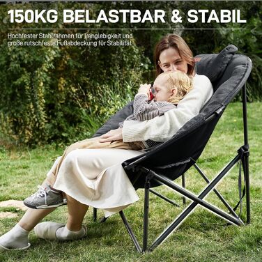 Крісло для кемпінгу EVER ADVANCED Luxus Moonchair XXL: велике, розкладне, чорне, до 150 кг, з подушкою