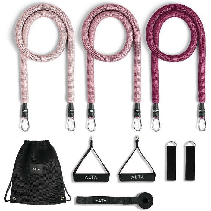 Набір еластичних стрічок для фітнесу ALTA з ручками – повний комплект, стрічки опору для жінок, тренування з ручками, кісточки, дверний анкер, фітнес-стрічки, набір Burst
