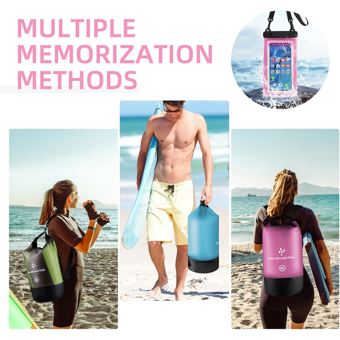 Водонепроникний сухий мішок GES 20 л Roll-Top з кишенею для телефону - для каякінгу, човнів, походів, рафтингу, плавання, кемпінгу та риболовлі (Рожевий)