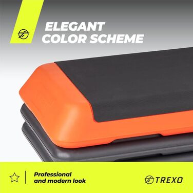 TREXO Степ-платформа для дому - степ-платформа для аеробіки з регулюванням висоти, фітнес та спорт, тренувальний пристрій для початківців та досвідчених, витримує до 250 кг, чорний/помаранчевий