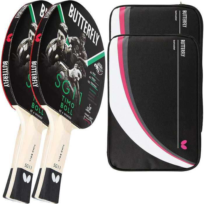 Набір для настільного тенісу Butterfly Timo Boll: 2 ракетки SG11 та 2 чохли Drive Case 2, для хобі