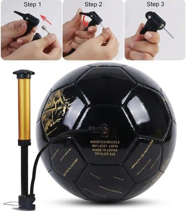 М'яч футбольний розмір 5, PU-шкіра, для гри в приміщенні та на вулиці, чорний з золотим тисненням, для підлітків та дорослих