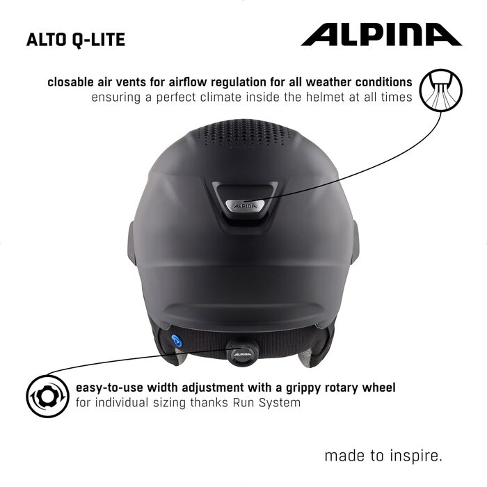Гірськолижний шолом Alpina Alto Q-Lite з візором, чорний матовий (золоте дзеркало), 59-63 см, для дорослих, ударопоглинаючий, регульований, преміум-якість