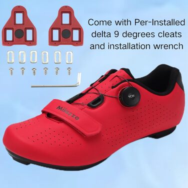 Чоловічі велотуфлі Milazzo для шосе, MTB та велотренажера – дихаючі, сумісні з SPD, SPD-SL та Look Delta педалями, червоні, 46 EU