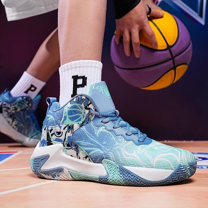 Баскетбольні кросівки для чоловіків великих розмірів, високі, дихаючі, з антиковзаючою підошвою, зносостійкі, для відскоку, повсякденні, спортивні тренувальні черевики (47 EU, Moonlight)