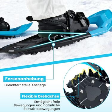 Снігоступи COSTWAY з підйомником, 35-45 розмір, до 90 кг, комплект з трекінговими палками та сумкою (синій, 63 см)