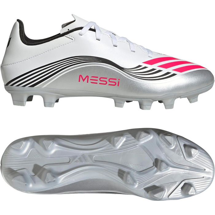 Футбольні бутси Adidas F50 Messi Club для гри на твердих та універсальних покриттях, розмір 43 1/3 EU, колір Cloud White/Lucid Red/Silver Metallic