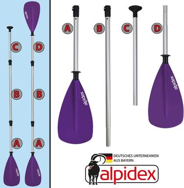 ALPIDEX 2-в-1 весло SUP/каяк регульоване, легке, телескопічне (160-207см), алюмінієве, для веслування на SUP та каяках (фіолетовий)