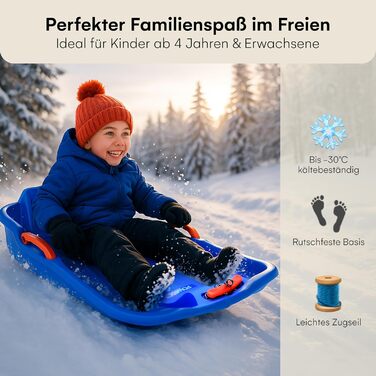 Дитячий санки-сніголюб POWRX з ручним керуванням та гальмами - блакитні, комплект 1 шт.