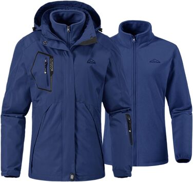 Жіноча 3-в-1 куртка Ysento: водонепроникна, вітрозахисна, з флісовою підкладкою, для активного відпочинку, з капюшоном (S, Морська)