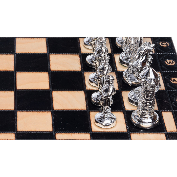 Великі дерев'яні середньовічні шахи, сріблясто-чорні, Chesscheck