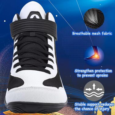 Черевики для боротьби чоловічі, антиковзаючі, дихаючі. Підходять для боротьби, боксу, кросфіту, важкої атлетики, бодібілдингу (38 EU, чорно-білі)