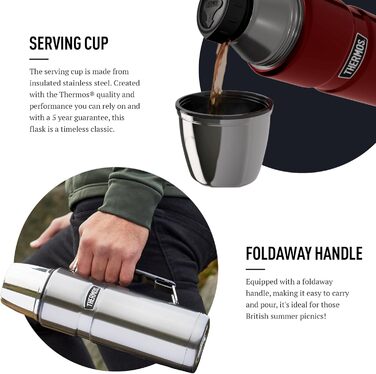 Термос сталевий King Thermosflasche блакитний 1,20л - нержавіюча сталь, абсолютно герметичний, з чашкою та ручкою, 12 год гарячий & 24 год холодний, придатний для миття в посудомийній машині, без BPA, блакитний 1200 мл